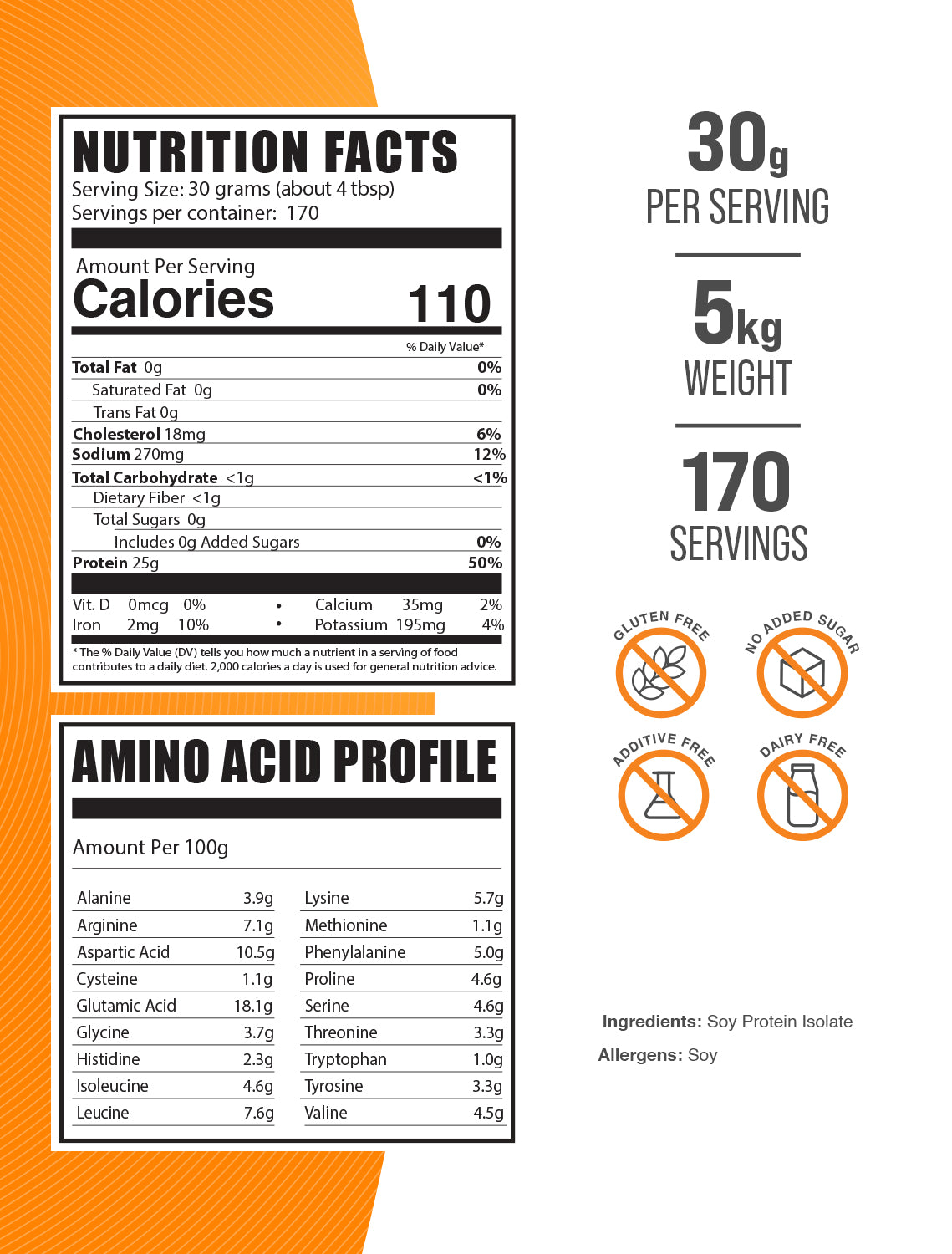 Soy Protein Isolate powder label 5kg