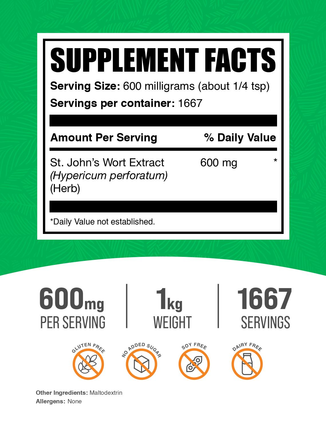 BulkSupplements.com St. John's Wort Extract powder label 1kg