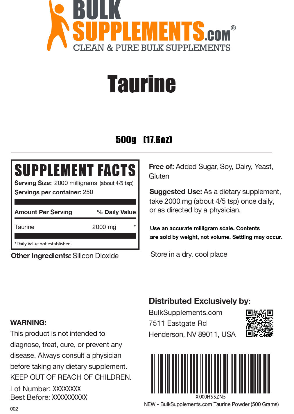 Taurine requirements outlet for