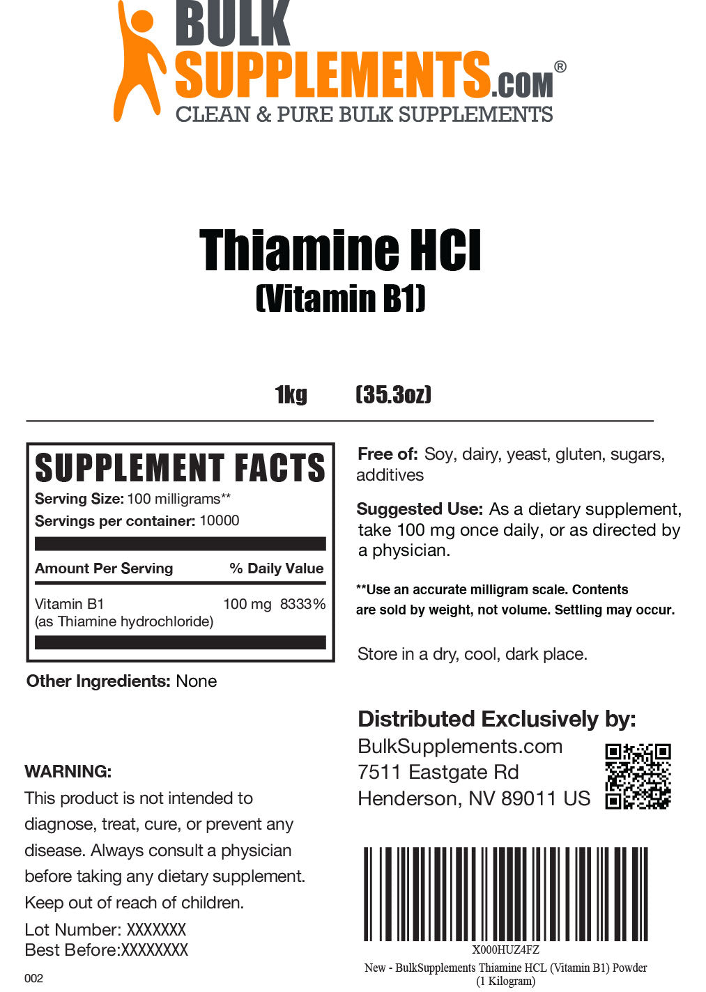 Thiamine HCl Powder | Vitamin B1 | Vitamin B Supplement