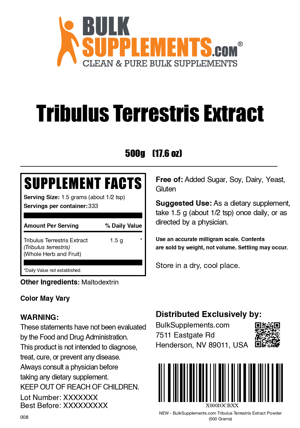 Tribulus Terrestris Extract powder label 500g