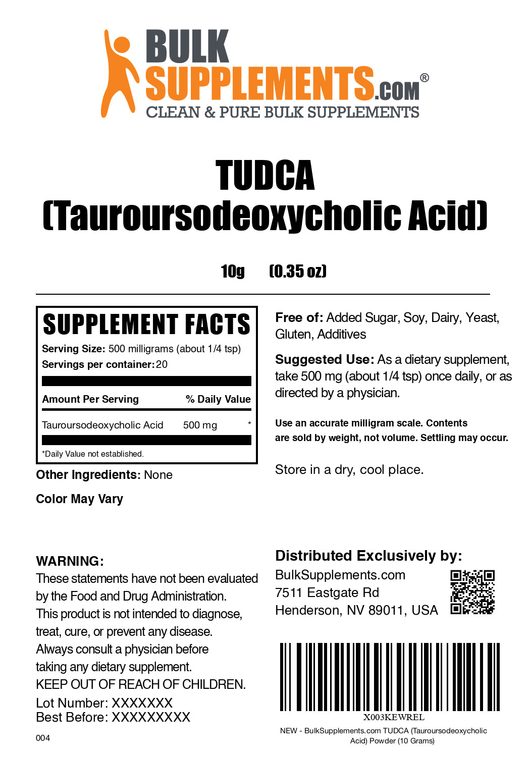 TUDCA powder label 10g