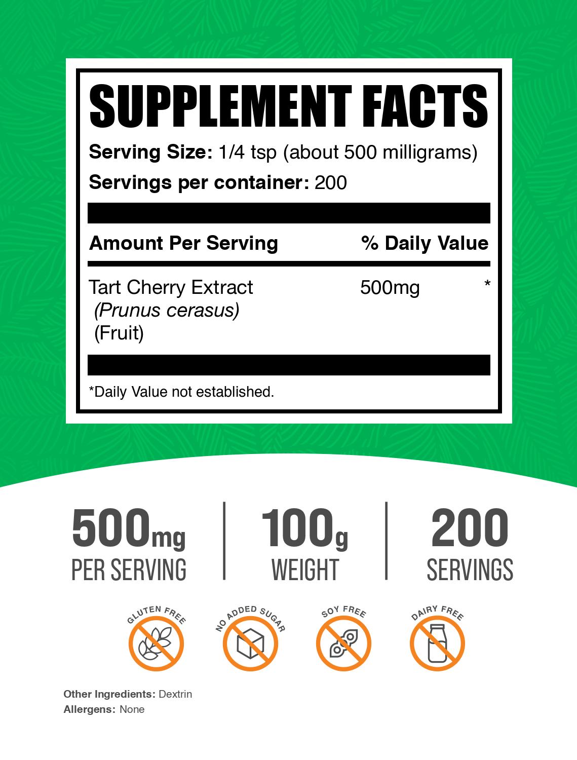 Tart Cherry Extract powder label 100g