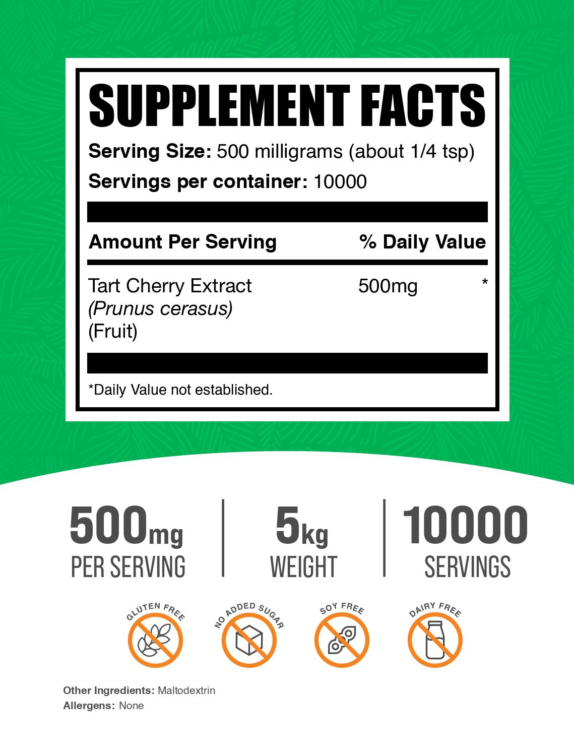 Tart cherry extract powder label 5kg