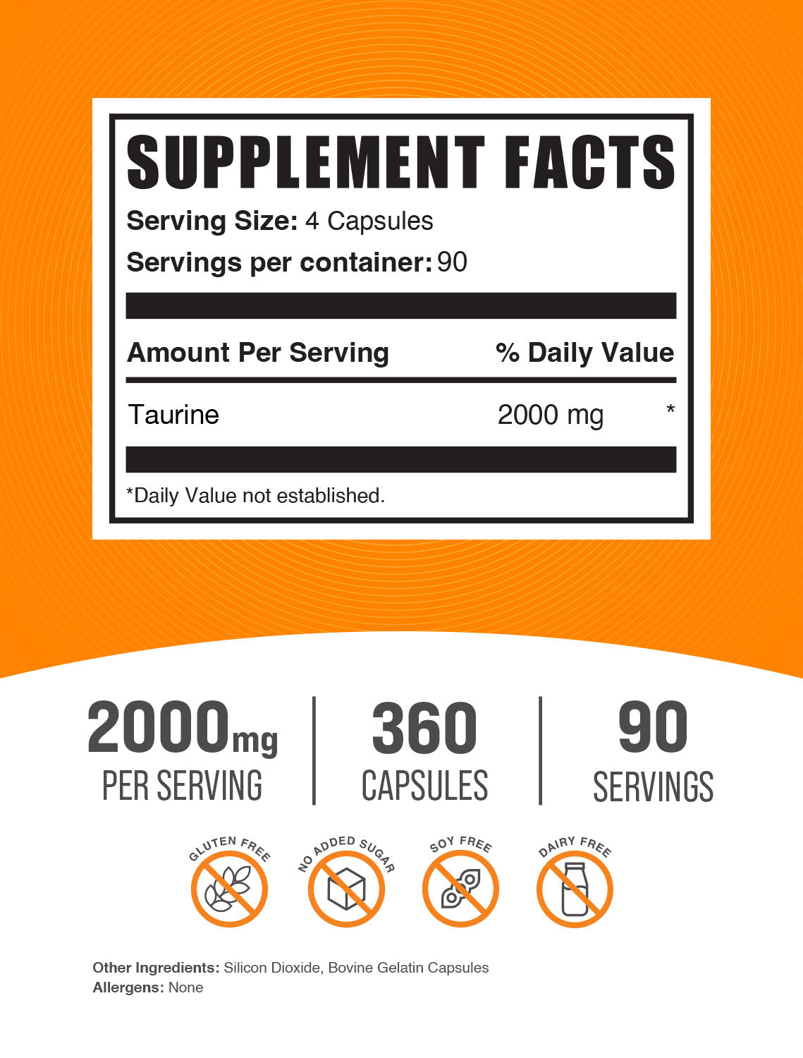 Taurine capsule label 360 ct