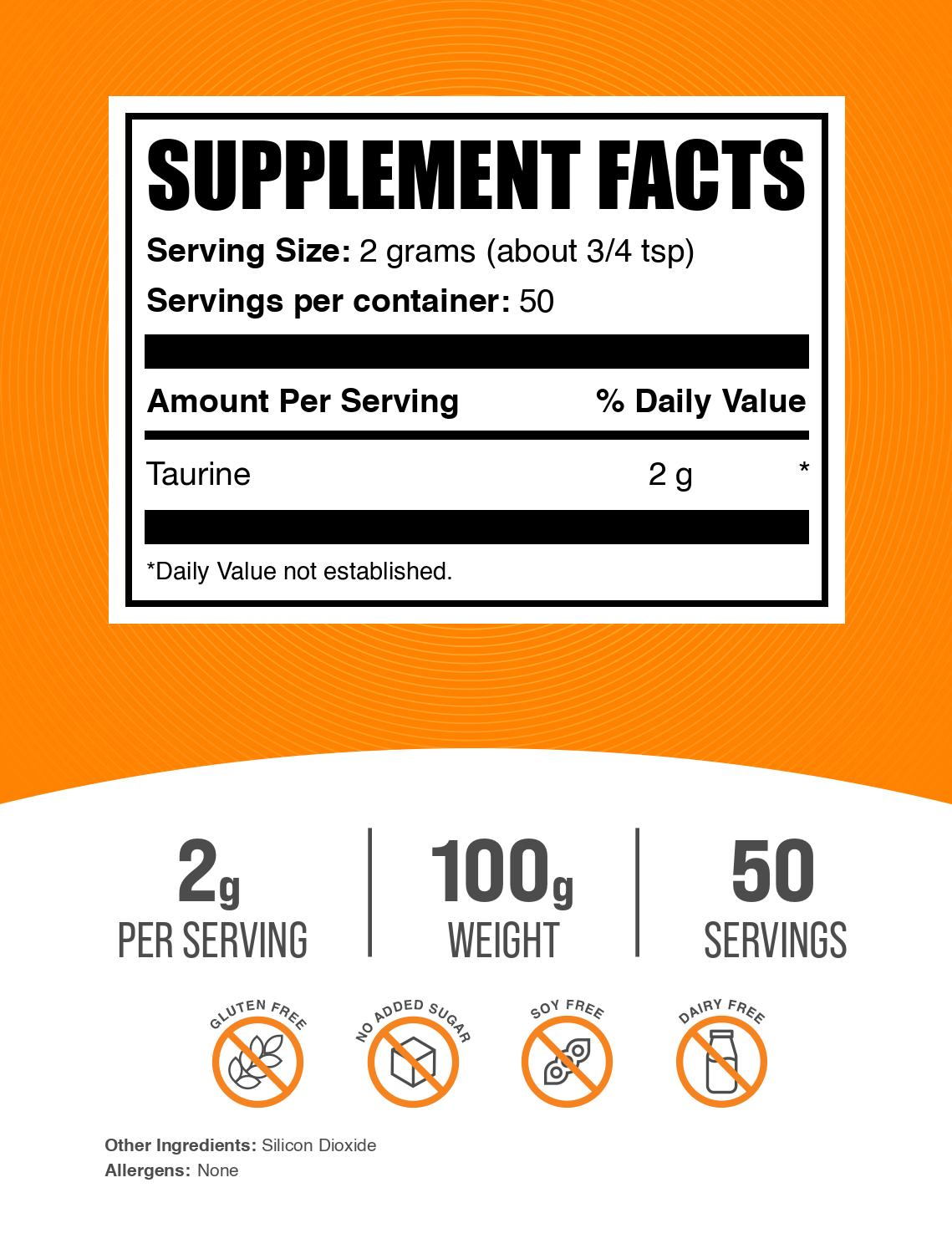 Taurine powder label 100g