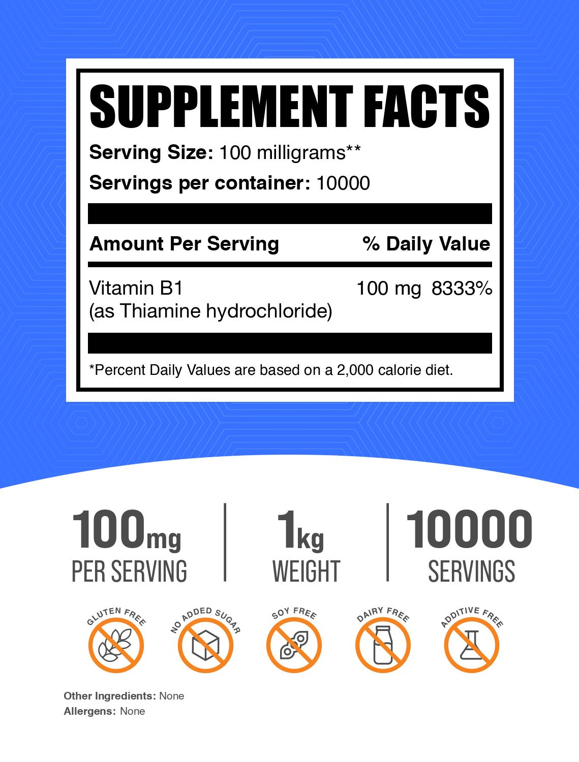 Thiamine HCl (Vitamin B1) powder label 1kg