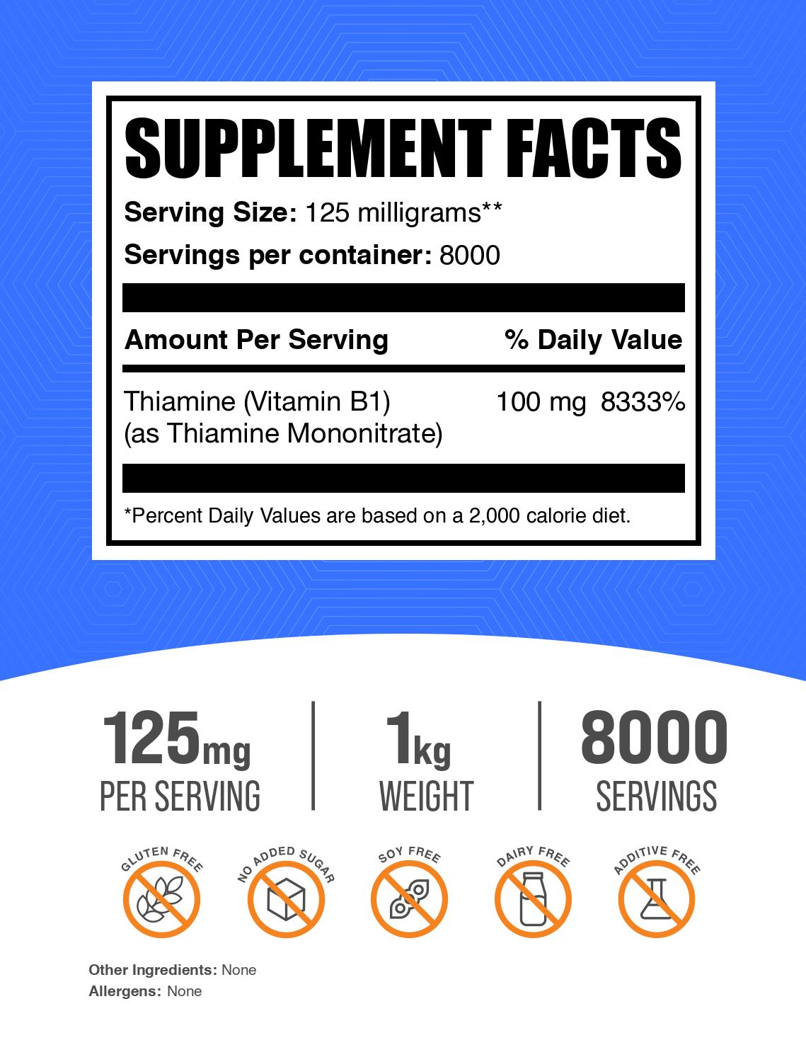 Thiamine HCl (Vitamin B1) powder label 1kg