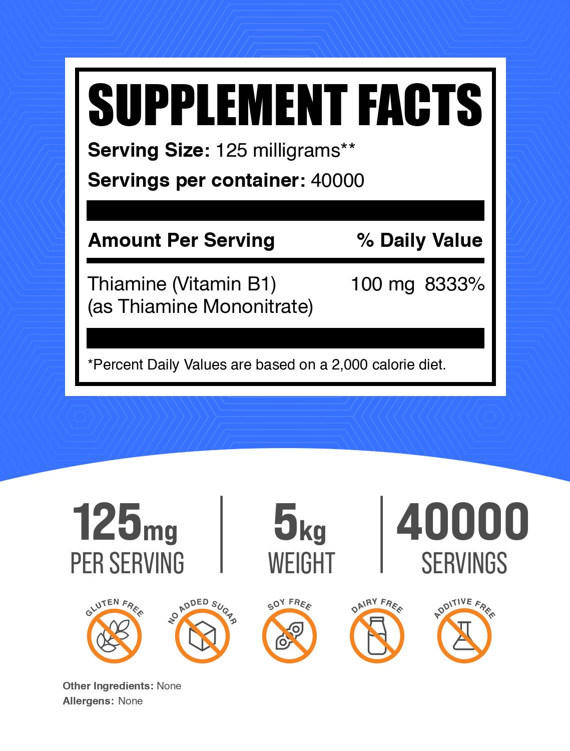 Thiamine HCl (Vitamin B1) powder label 5kg