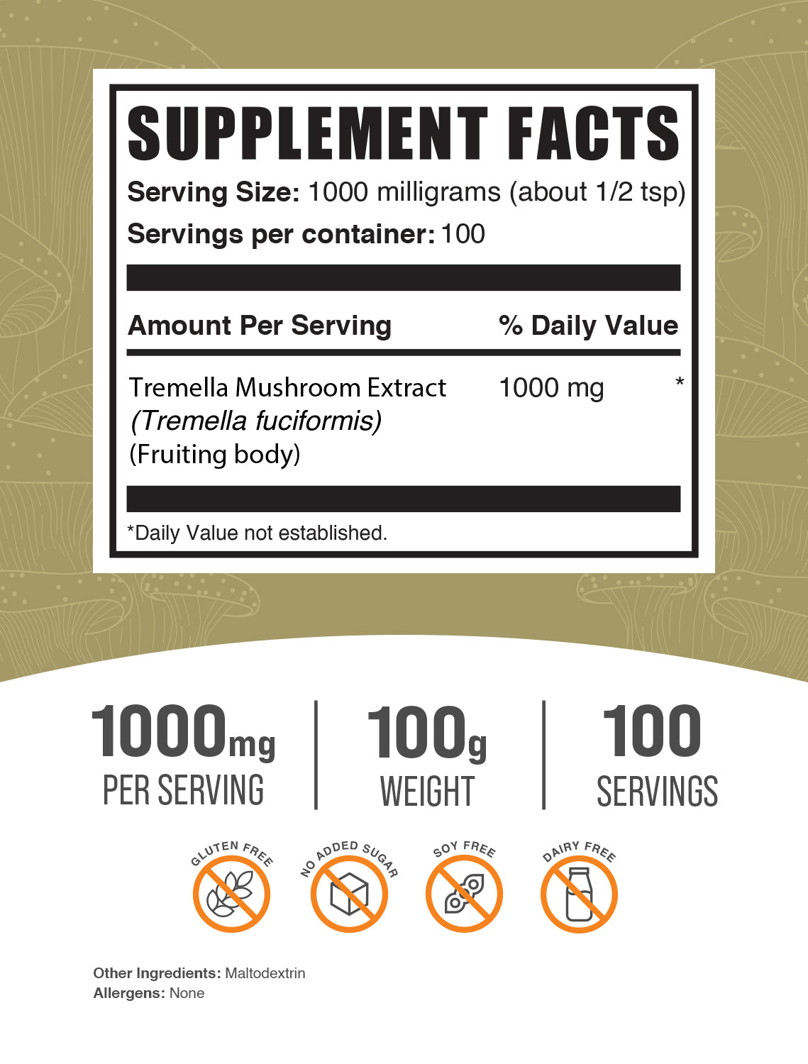 Tremella mushroom extract powder label 100g