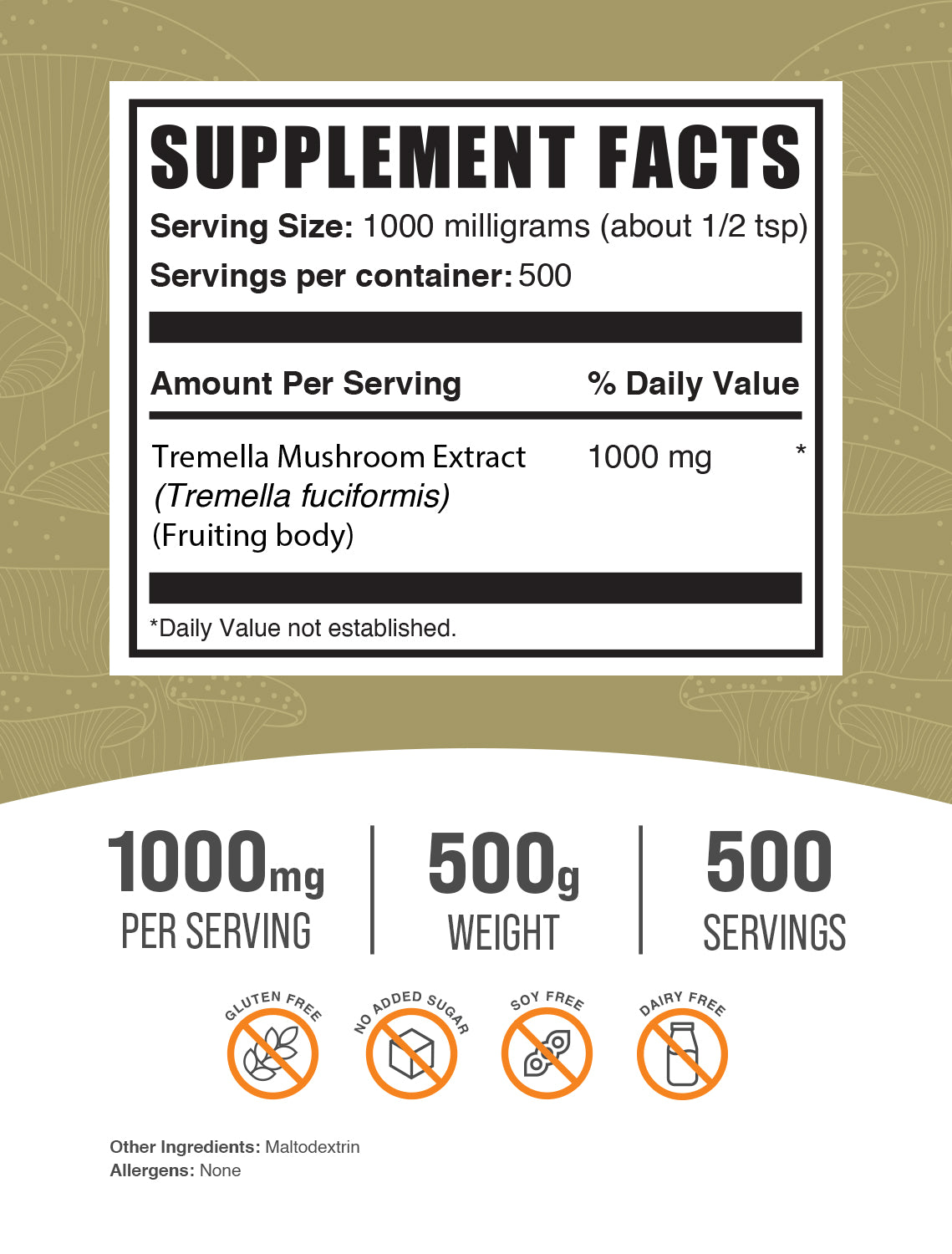 Tremella mushroom extract powder label 500g