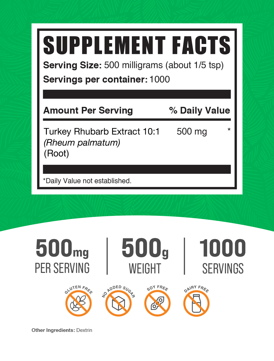 Turkey Rhubarb Extract powder label 500g