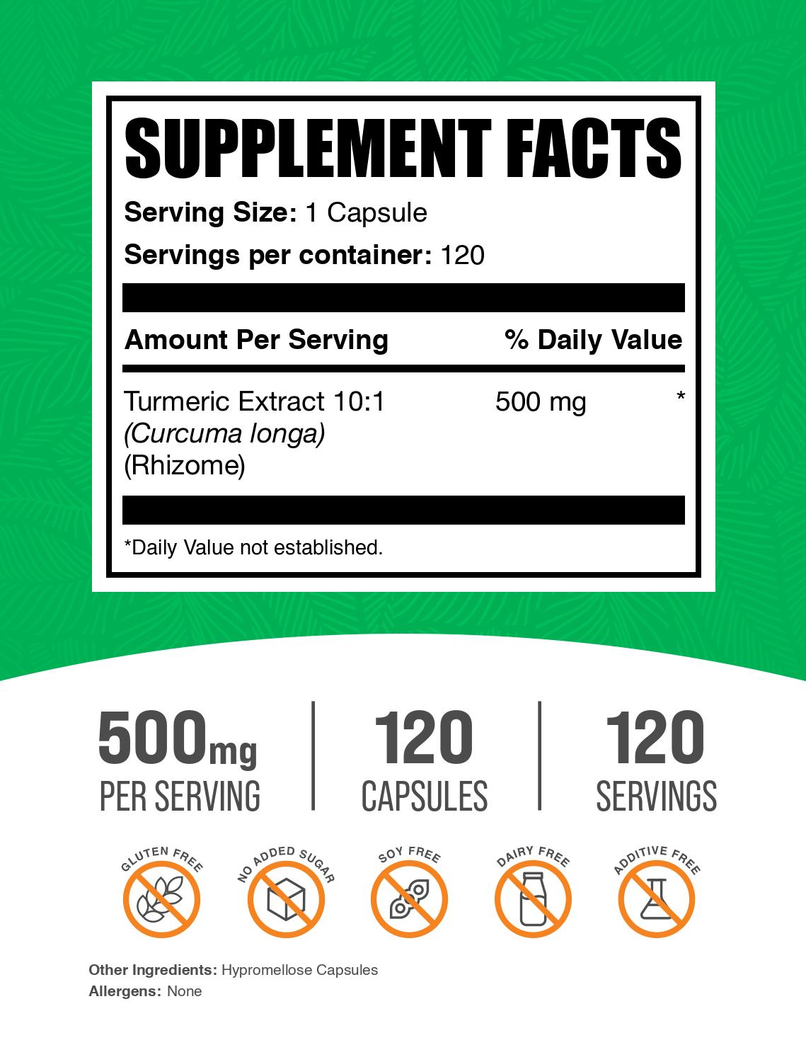 Curcumin (turmeric) capsules 500mg 120 ct label