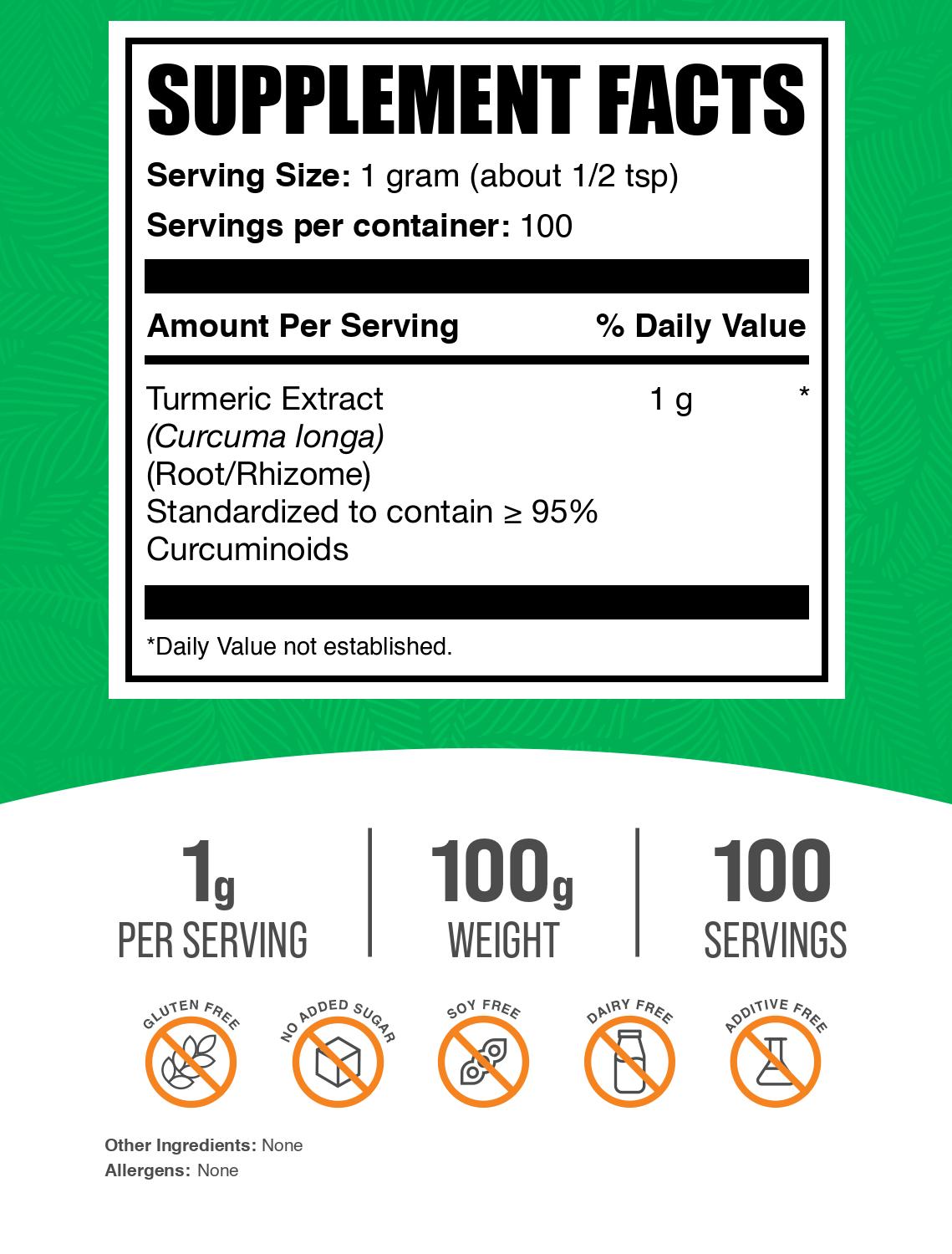 Turmeric Extract (95% Curcuminoids) powder label 100g