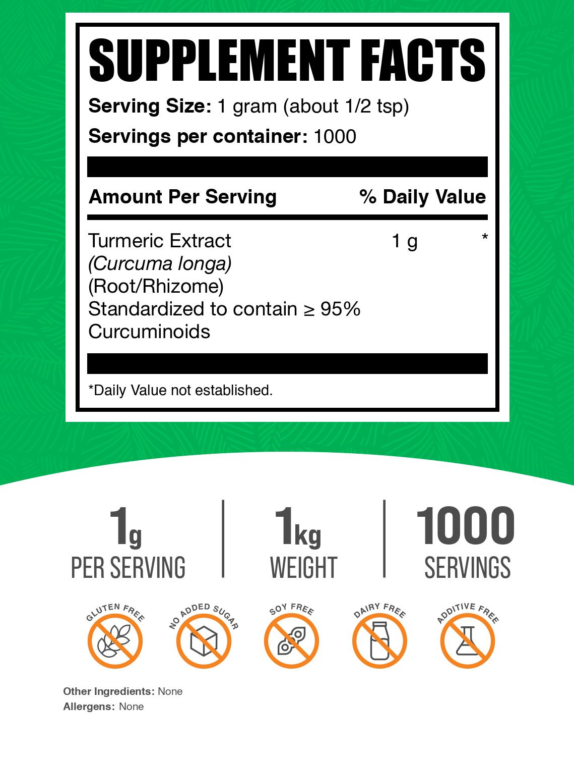 Turmeric Extract (95% Curcuminoids) powder label 1kg