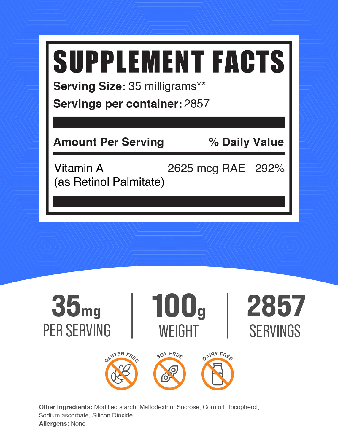 Vitamin a palmitate powder label 100g