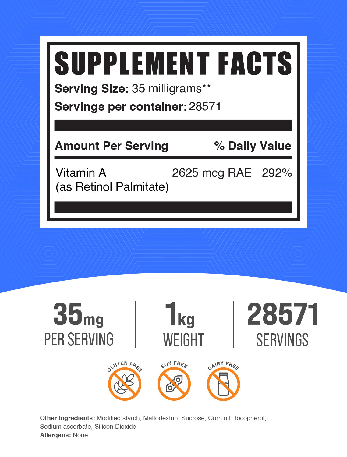 Vitamin a palmitate powder label 1kg