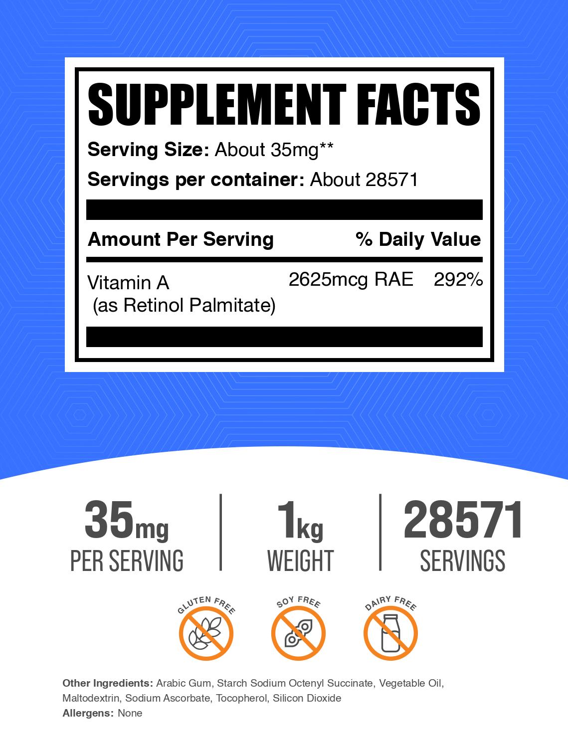 Vitamin A palmitate powder label 1kg