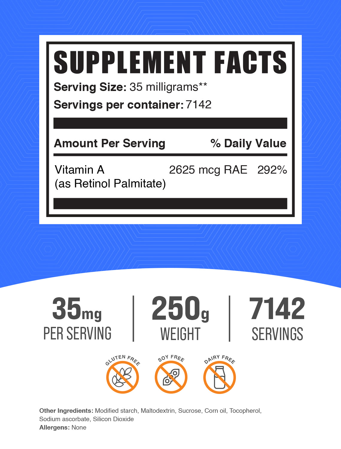 Vitamin a palmitate powder label 250g