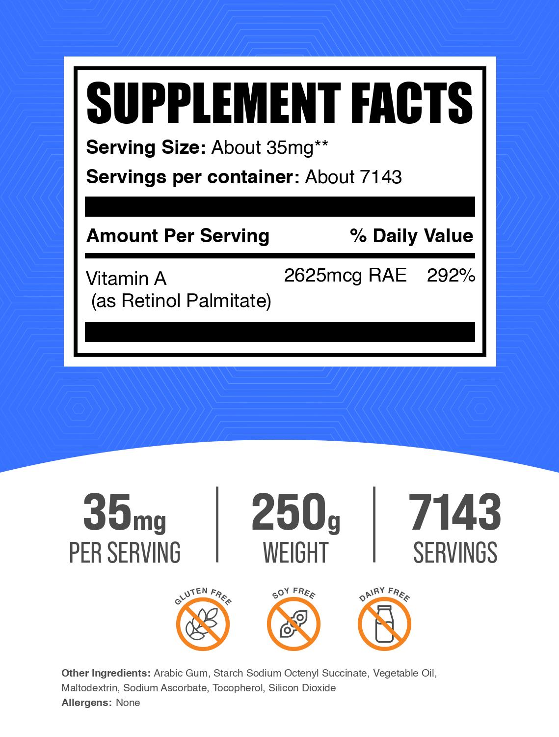 Vitamin A palmitate powder label 250g