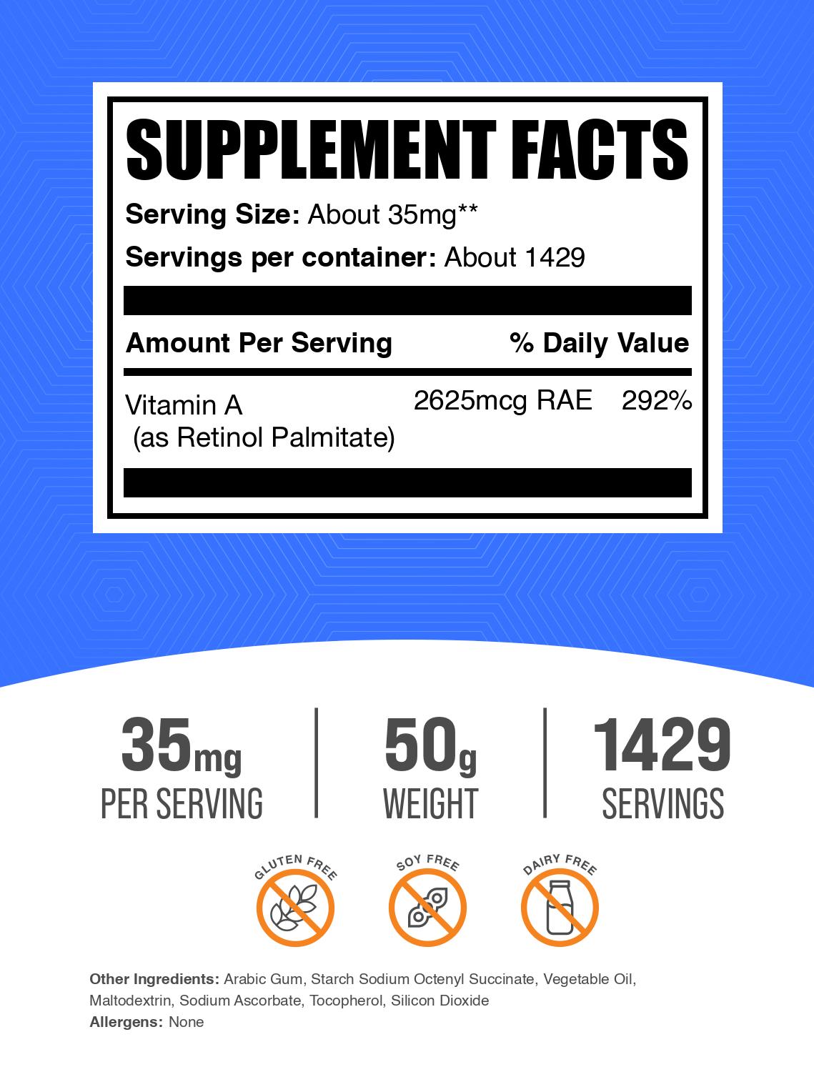 Vitamin A palmitate powder label 50g