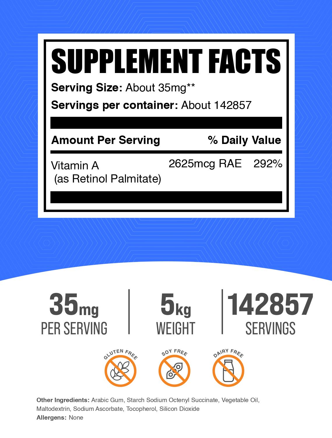 Vitamin A palmitate powder label 5kg