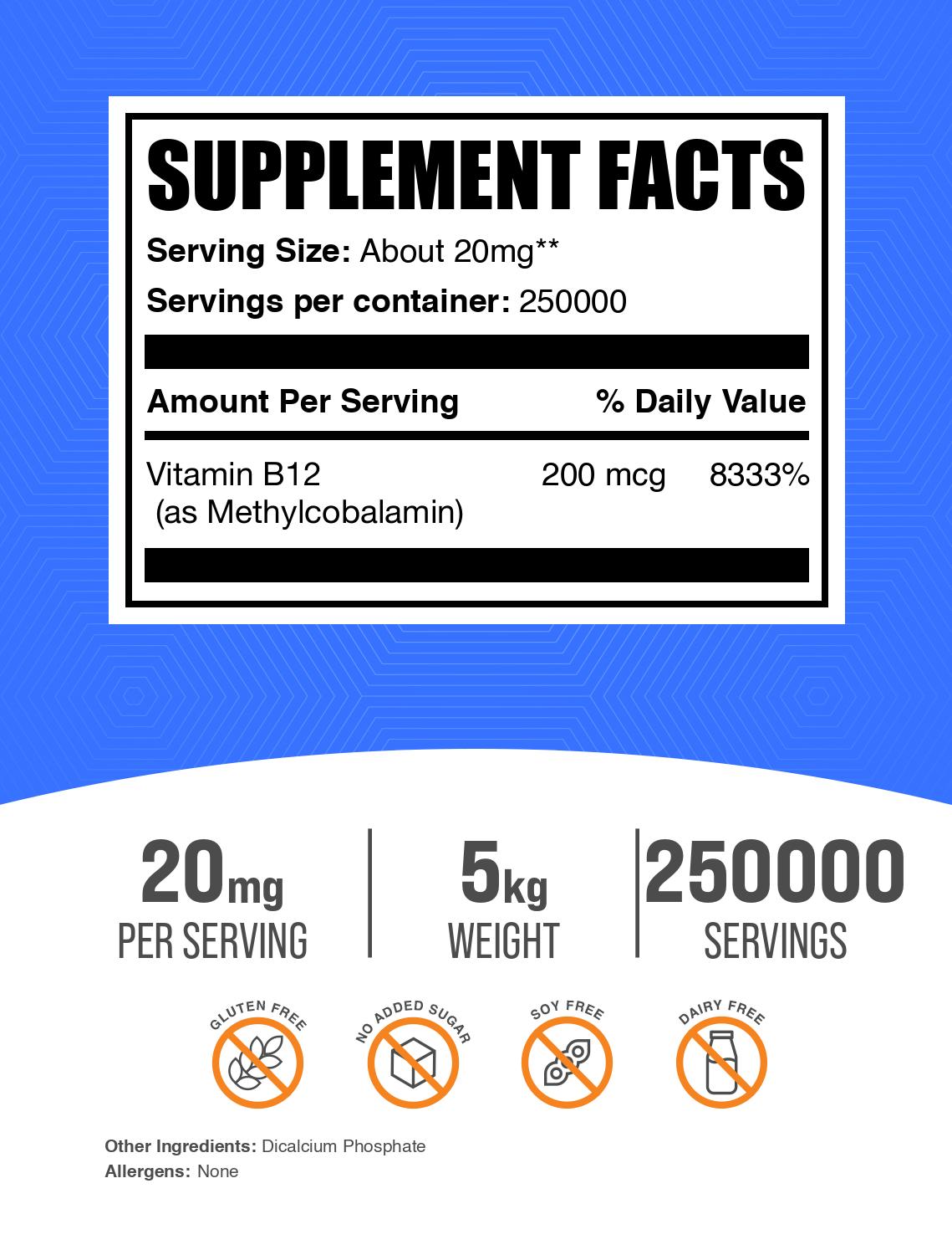 Vitamin B12 1% Methylcobalamin powder label 5kg