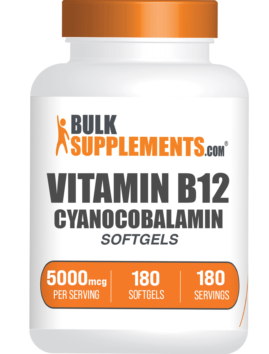 BulkSupplements.com Vitamin B12 Cyanocobalamin Softgels 5000mcg 180 ct bottle image