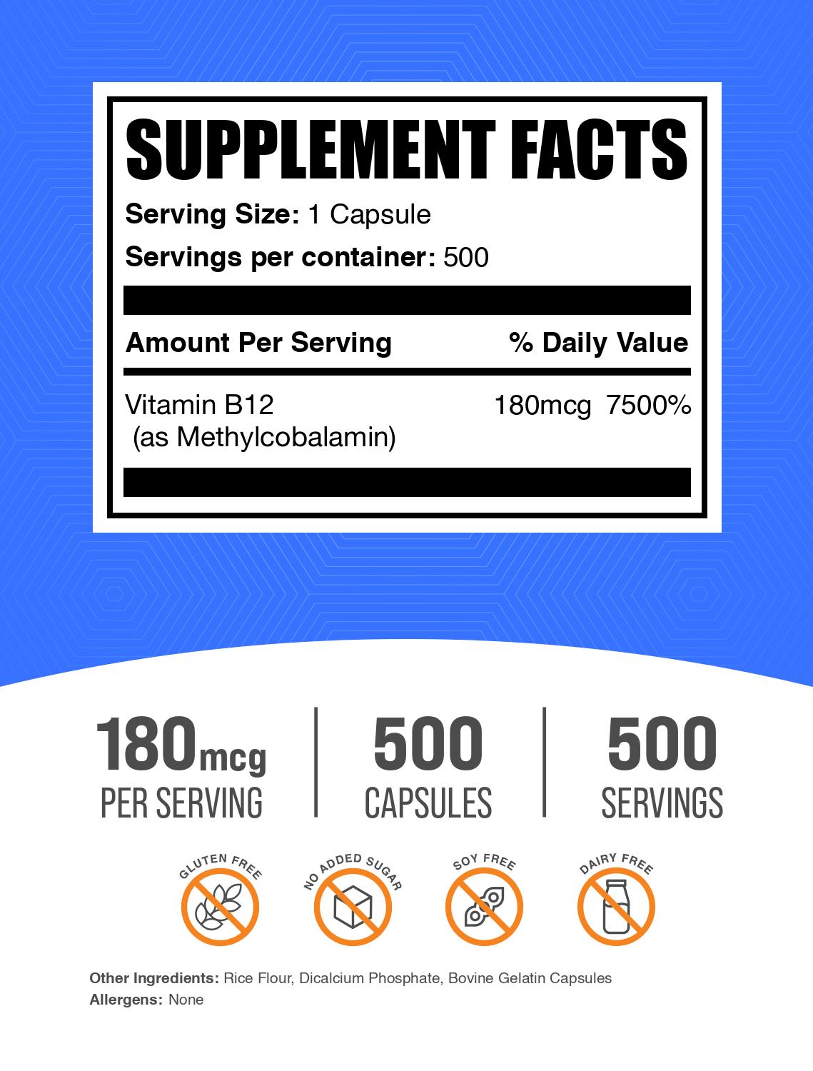 Vitamin B12 (1% Methylcobalamin) 500 capsules label