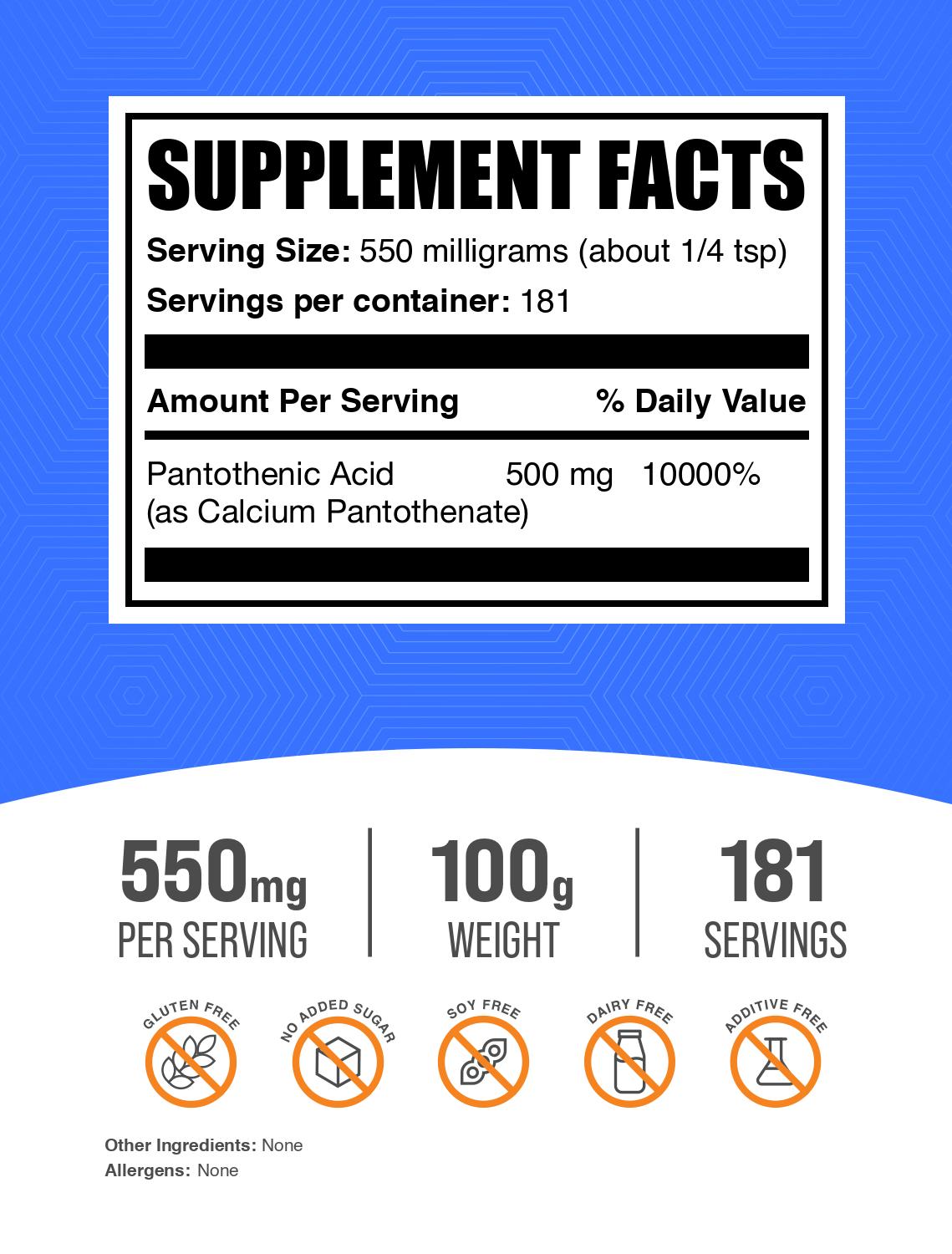 Vitamin B5 Powder label 100g