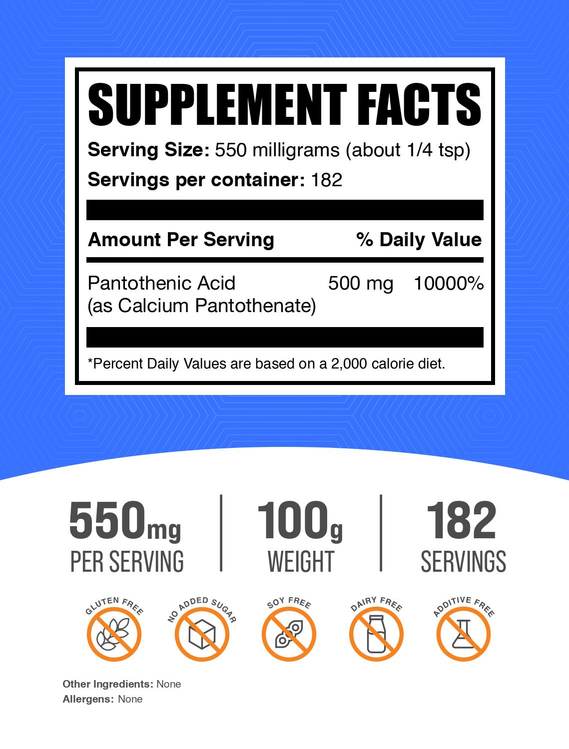 Vitamin B5 powder label 100g