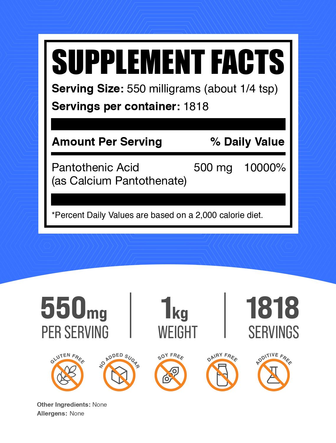 Vitamin B5 powder label 1kg