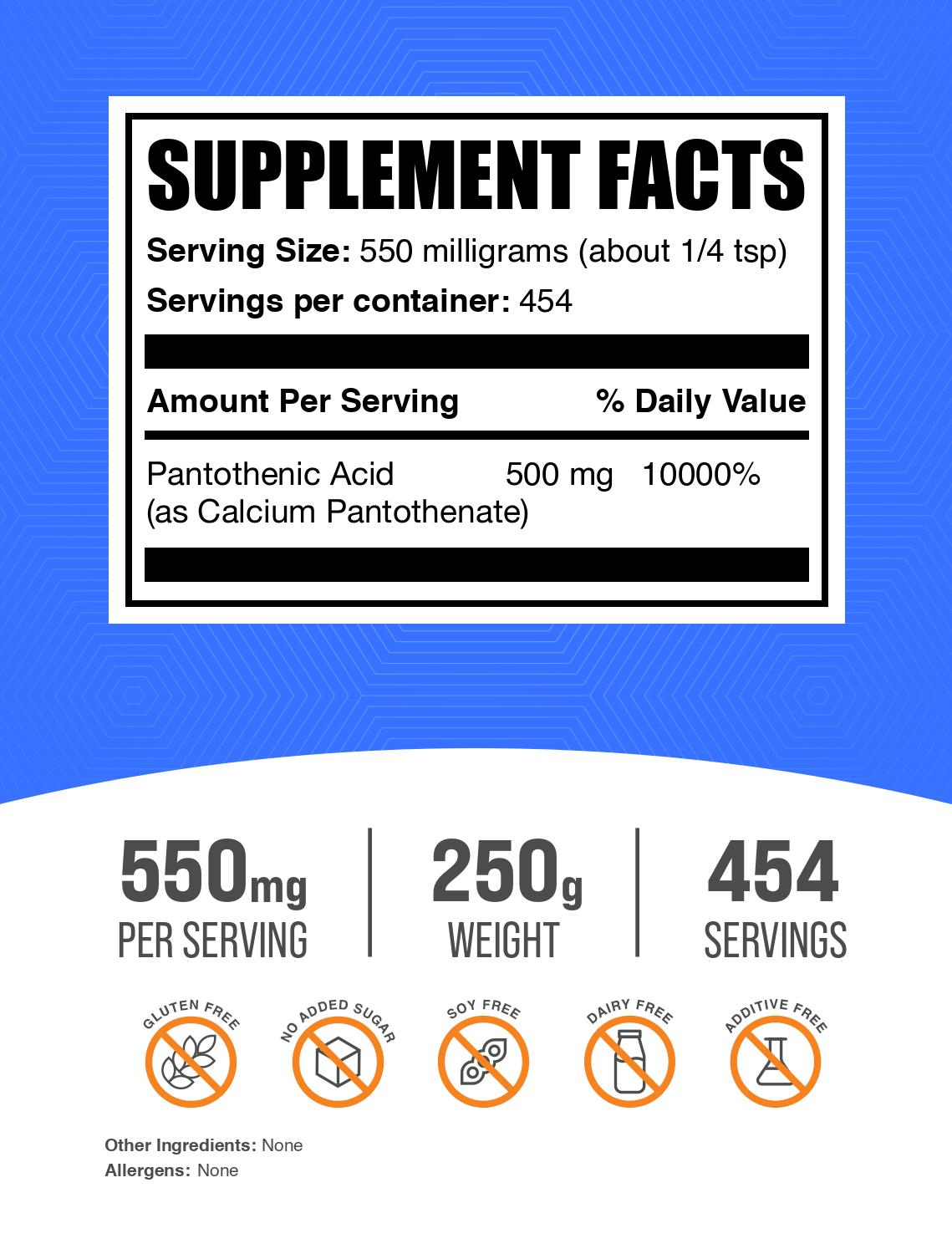 Vitamin B5 Powder label 250g