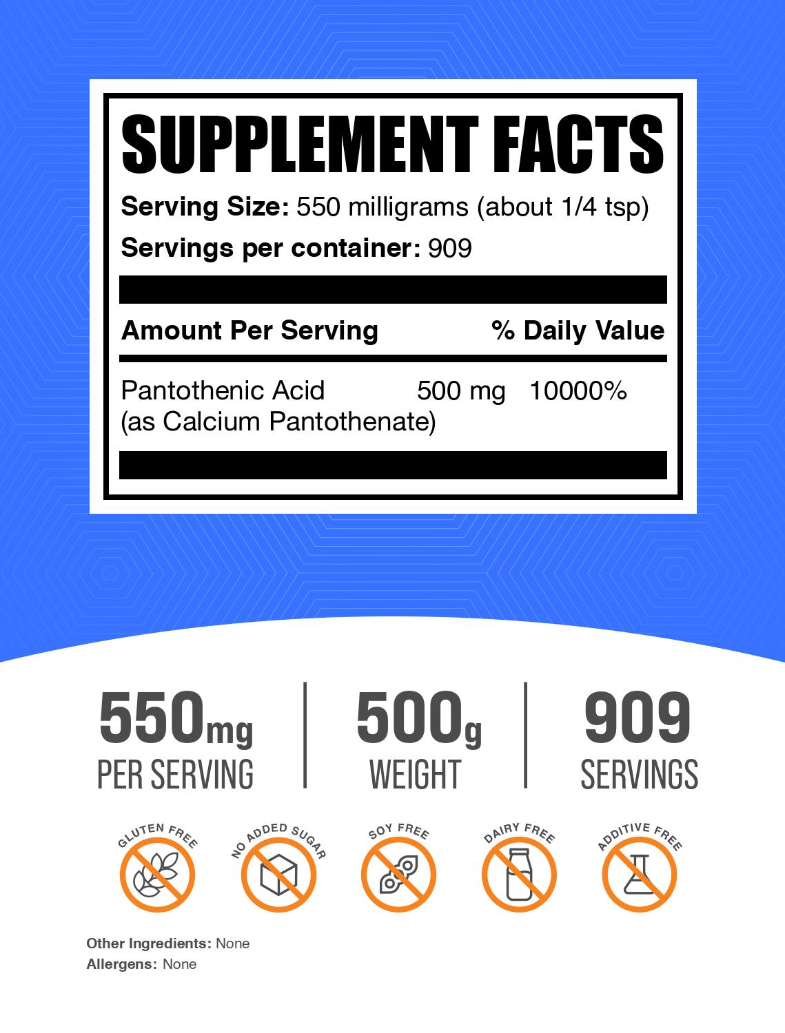 Vitamin B5 Powder label 500g