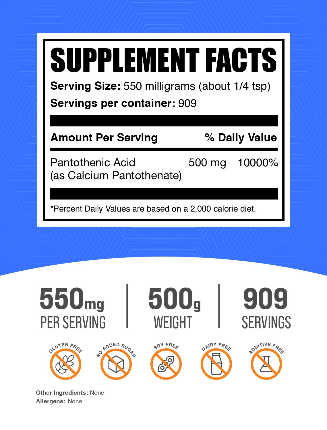 Vitamin B5 powder label 500g