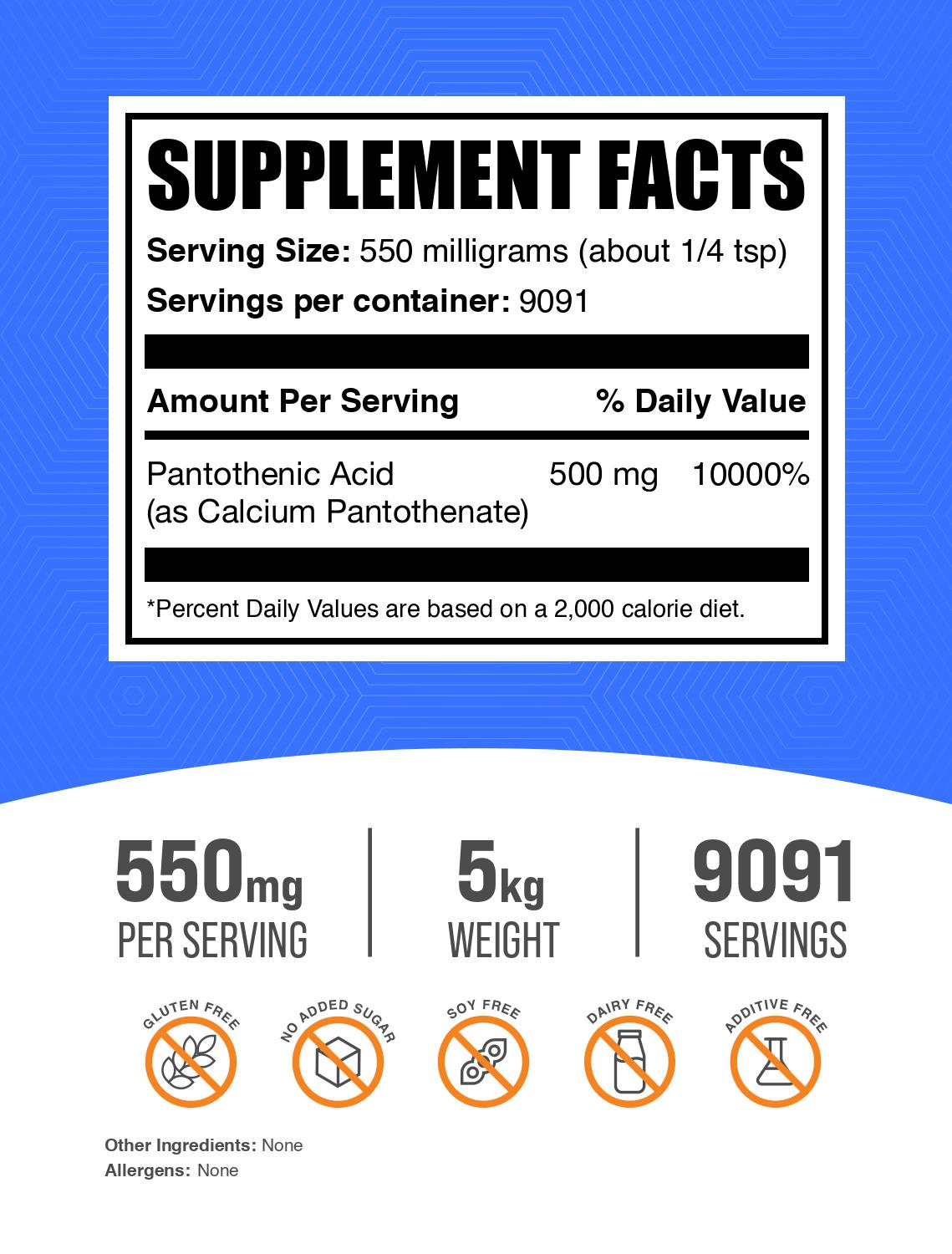 Vitamin B5 powder label 5kg