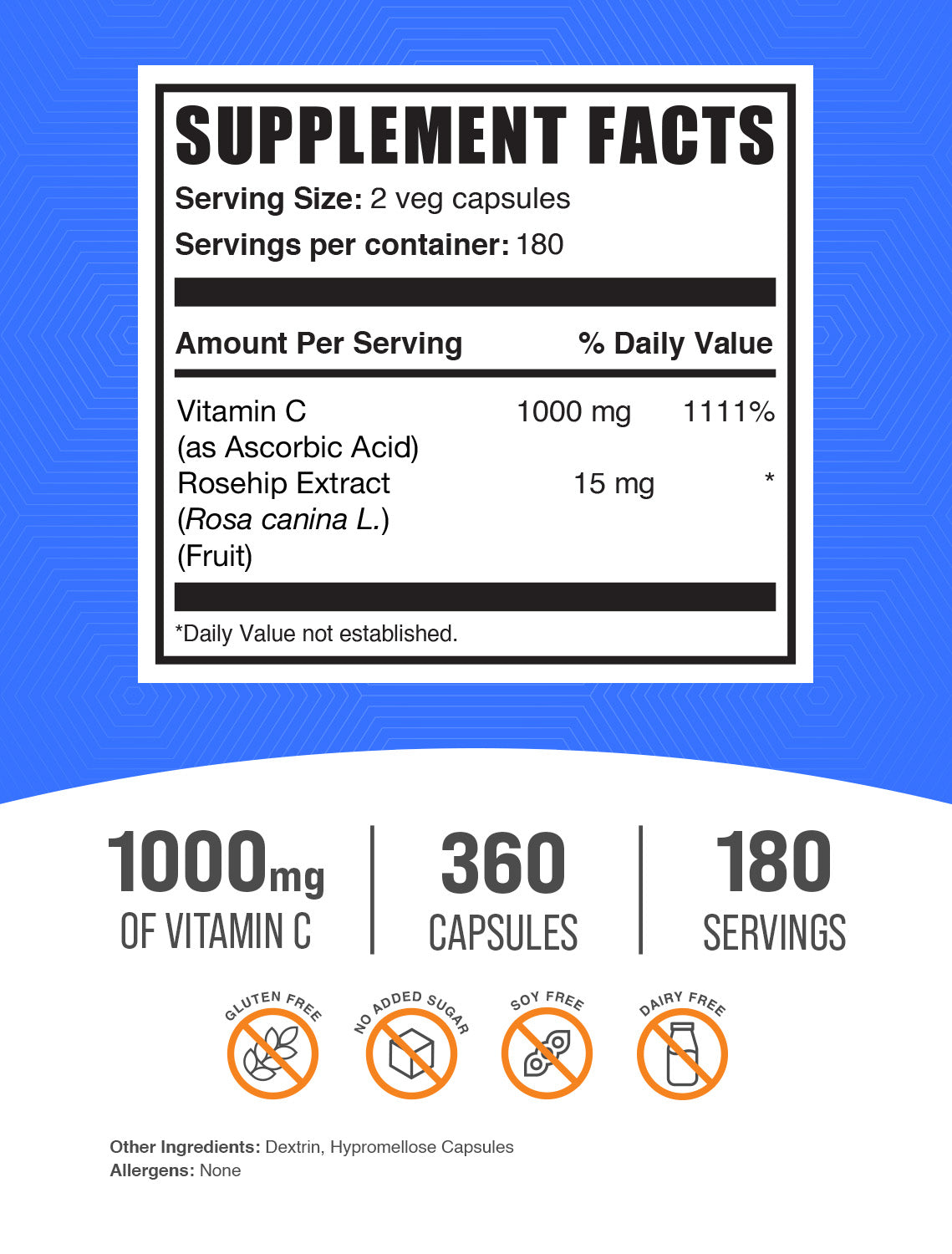 Vitamin C with Rosehip capsule label 360 ct