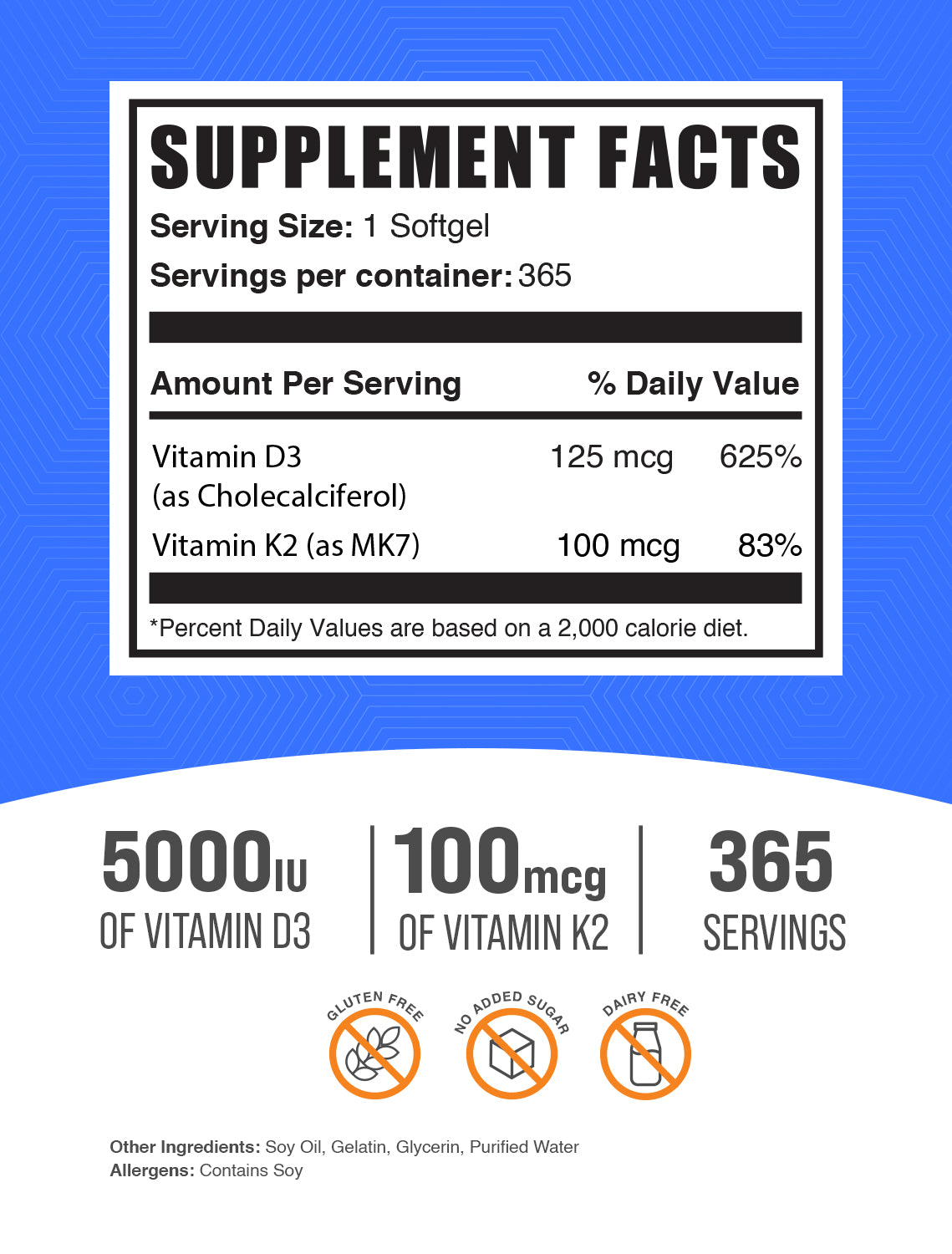 Vitamin D3 + K2 Softgels 365 ct label