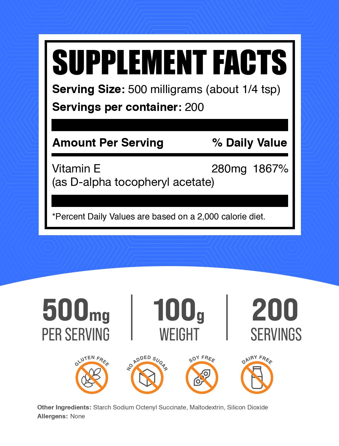 Vitamin E 400 IU powder label 100g