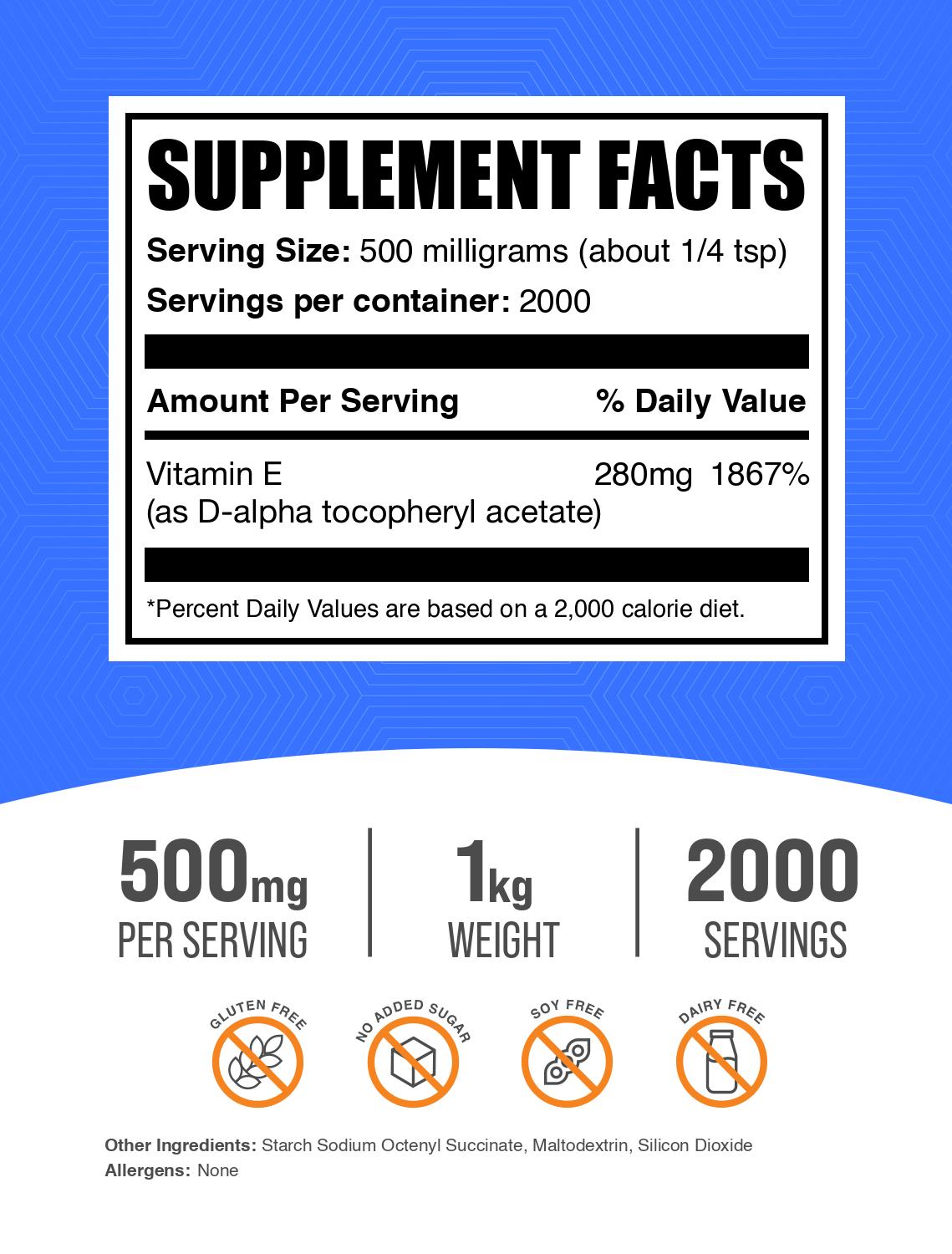 Vitamin E 400 IU powder label 1kg