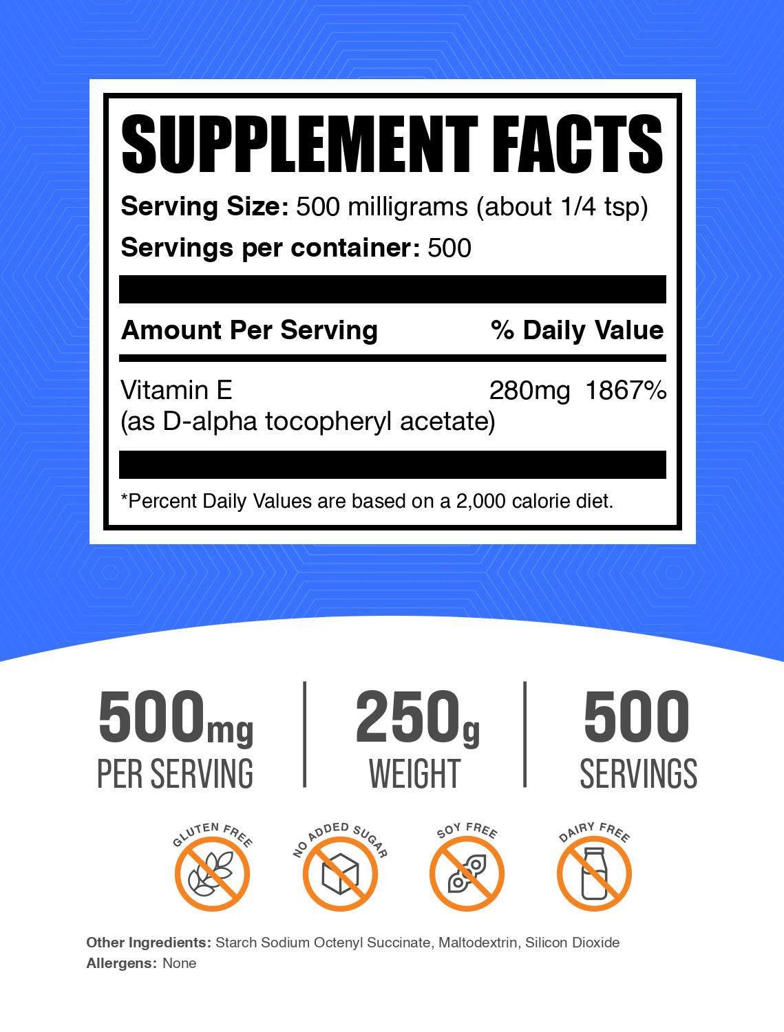 Vitamin E 400 IU powder label 250g