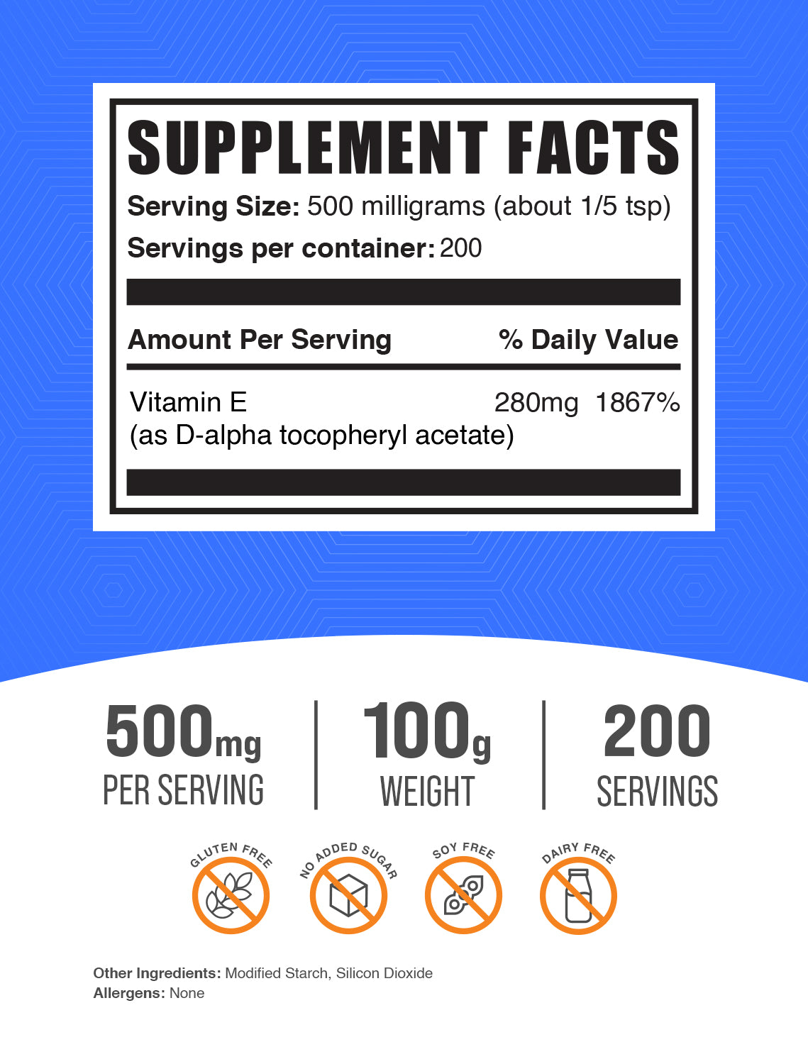 Vitamin E powder label 100g