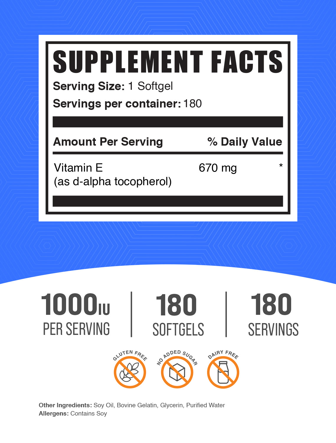 Vitamin E Softgels 1000 IU 180 ct label