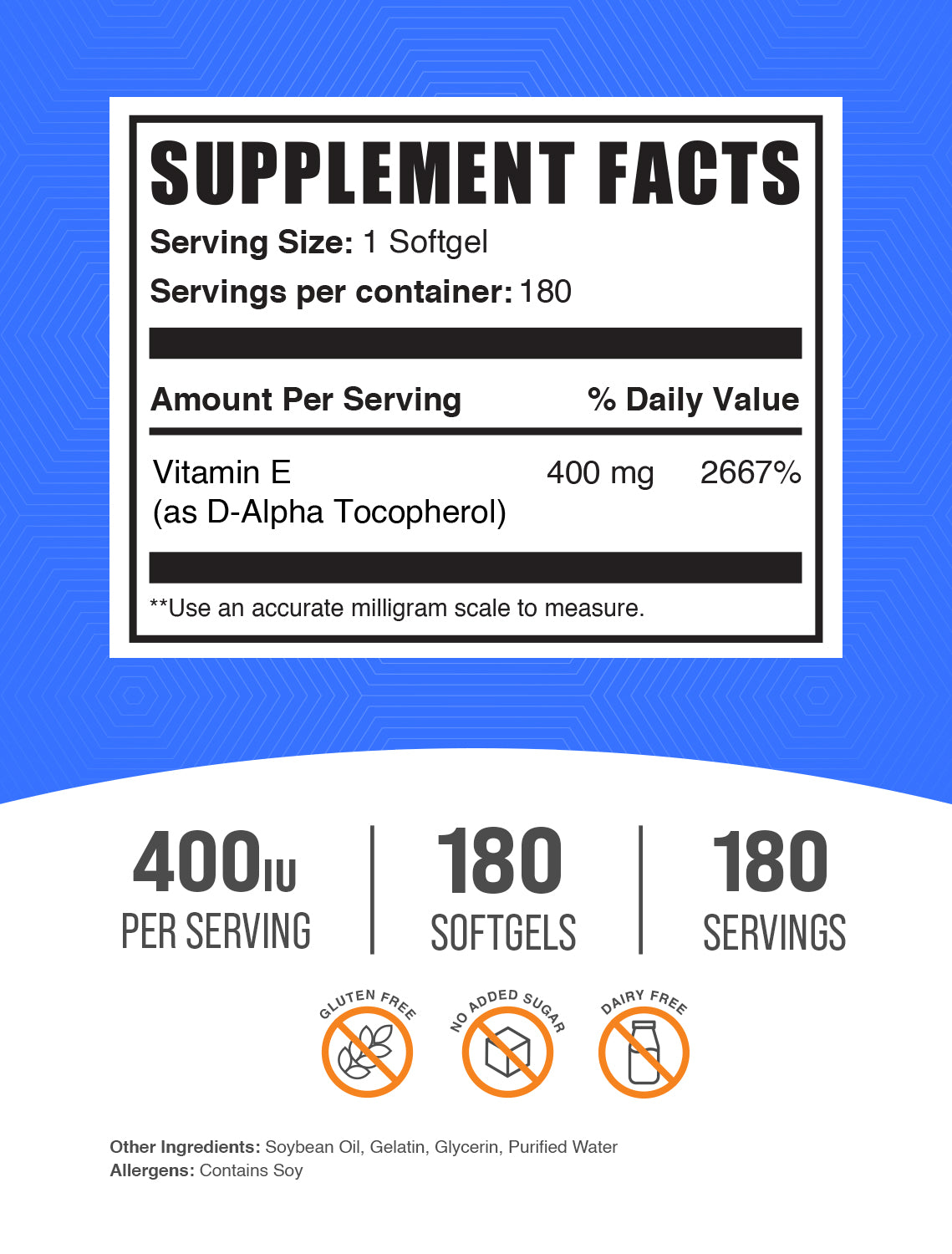 Vitamin E Softgels 400 IU 180 ct label