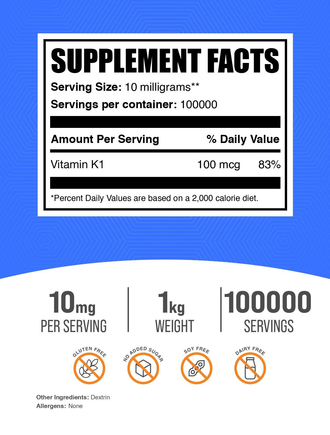 Vitamin K1 powder label 1kg