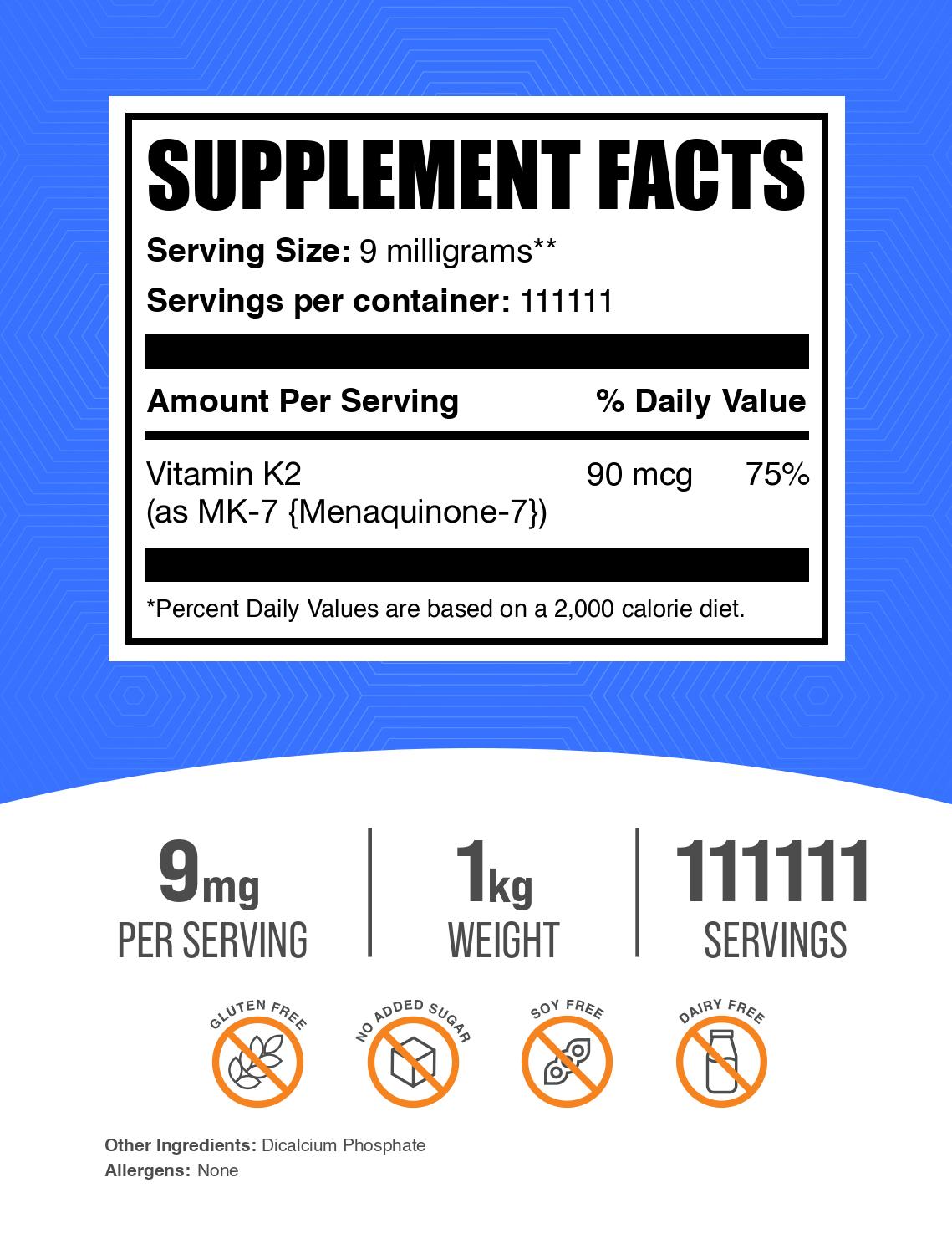 Vitamin K2 MK-7 powder label 1kg