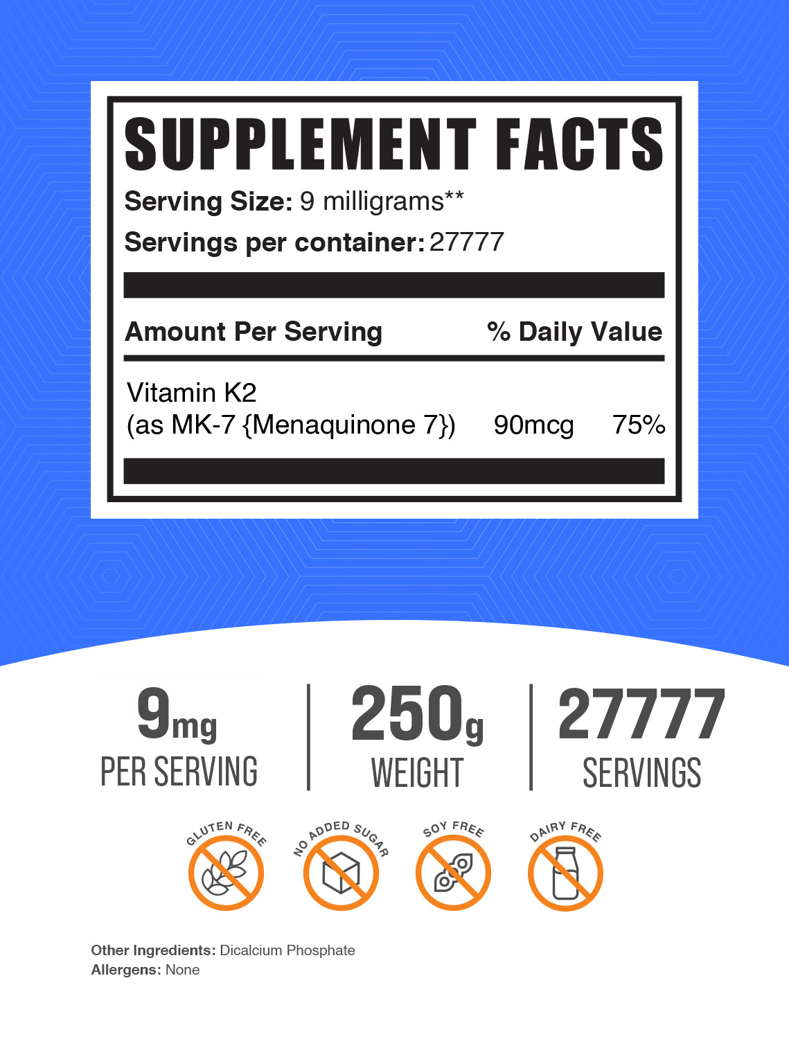 Vitamin K2 MK-7 powder label 250g