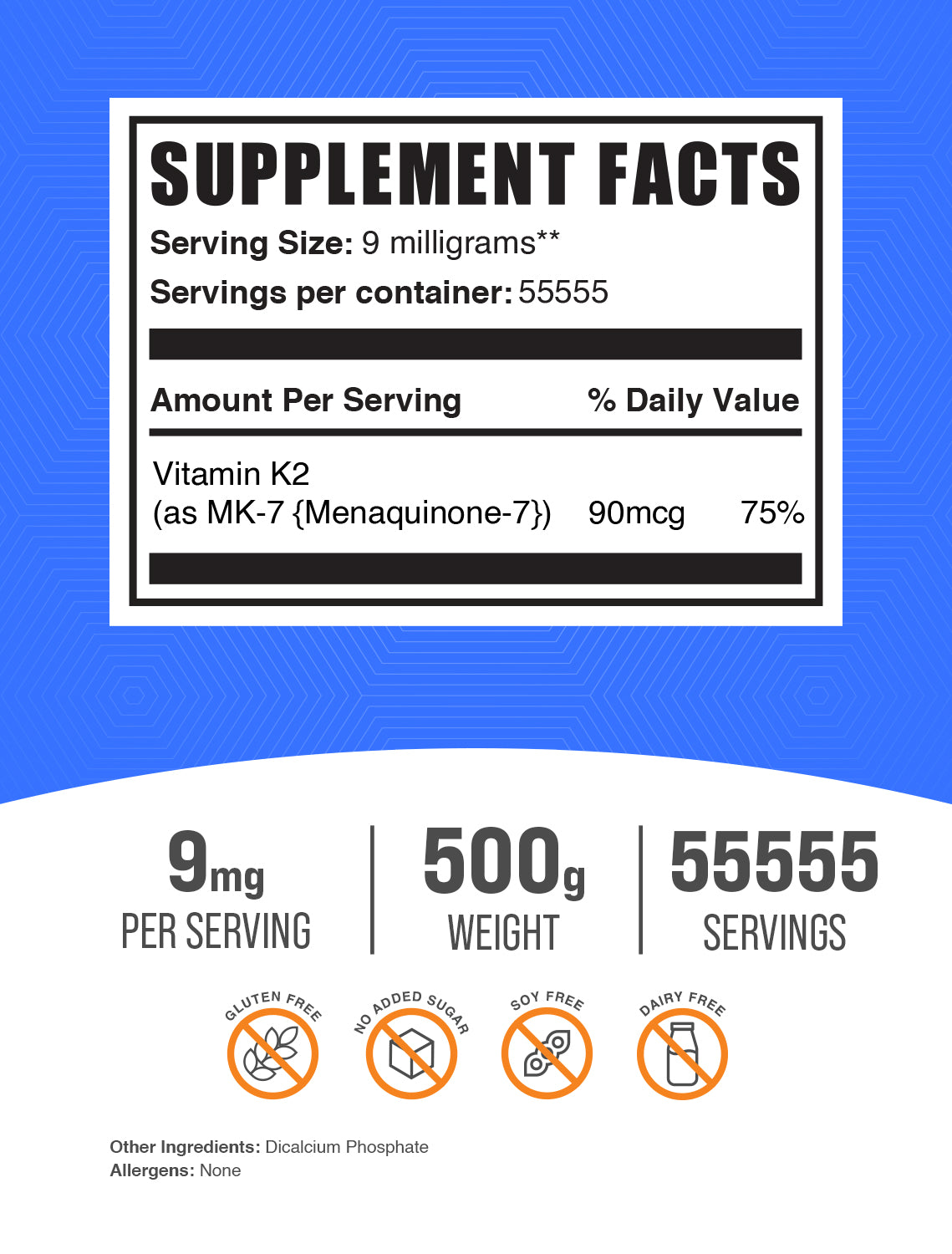 Vitamin K2 MK-7 powder label 500g