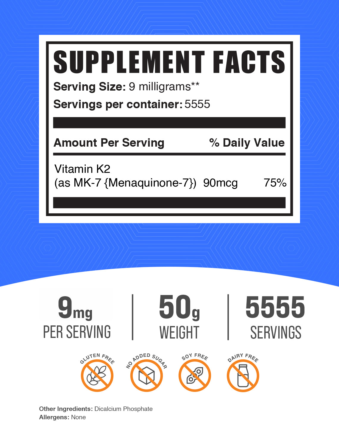 Vitamin K2 MK-7 powder label 50g