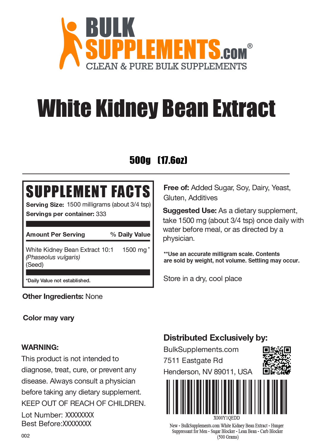 PureBulk White Kidney Bean Extract Container:Bag Size:100g Powder 100g Bag